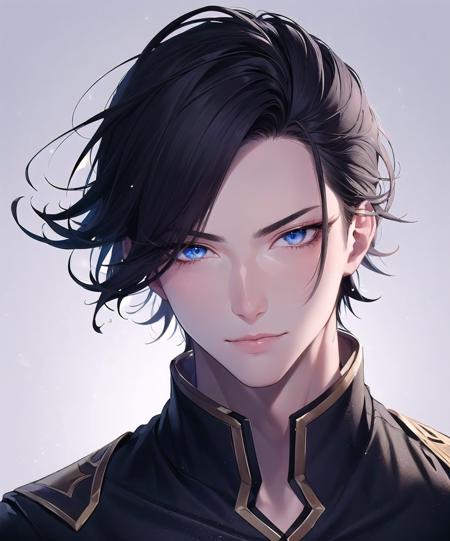 35247-1544840664-(tsurime_1.3), 1boy, male focus, facial portrait, wince, grimace, in pain, single hair bun, blue-gray eyes, detailed eyes, (((sw.png